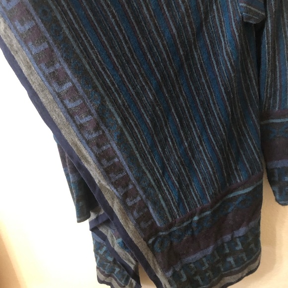 Overland Alpaca Aztec Striped Blue Open Front Ponch Cardigan - Size Large/XLarge - Picture 3 of 7